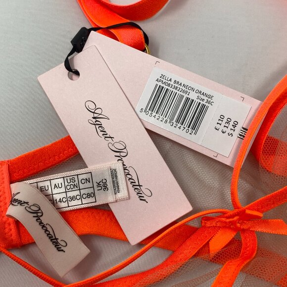 Agent Provocateur Zella Neon Orange Bra NWT - Picture 13 of 13